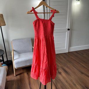 Womens Jessica Simpson Coral Orange Eyelet Midi Tiered Dress S NWT